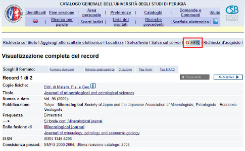 Pulsante SFX integrato nel catalogo online dell'Università