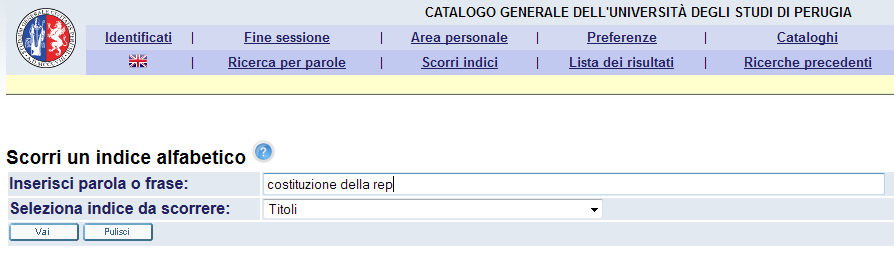 Maschera di ricerca per liste