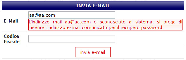 Errore nell'indirizzo e-mail