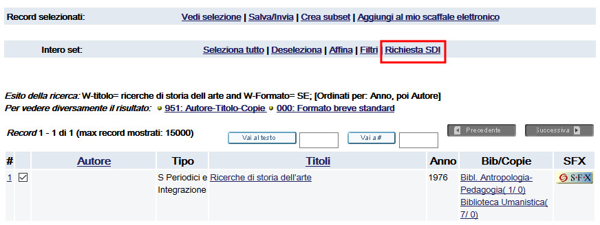 L'opzione Richiesta SDI