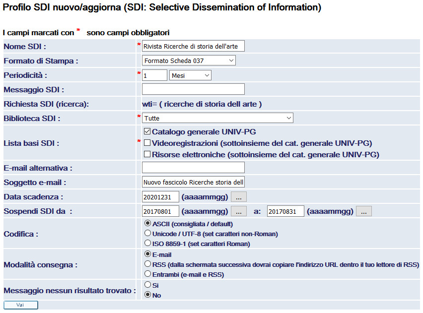 Impostazione di un profilo SDI